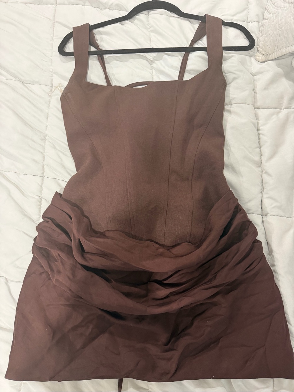 Brown Square-Neck Draped Mini Dress by Babyboo